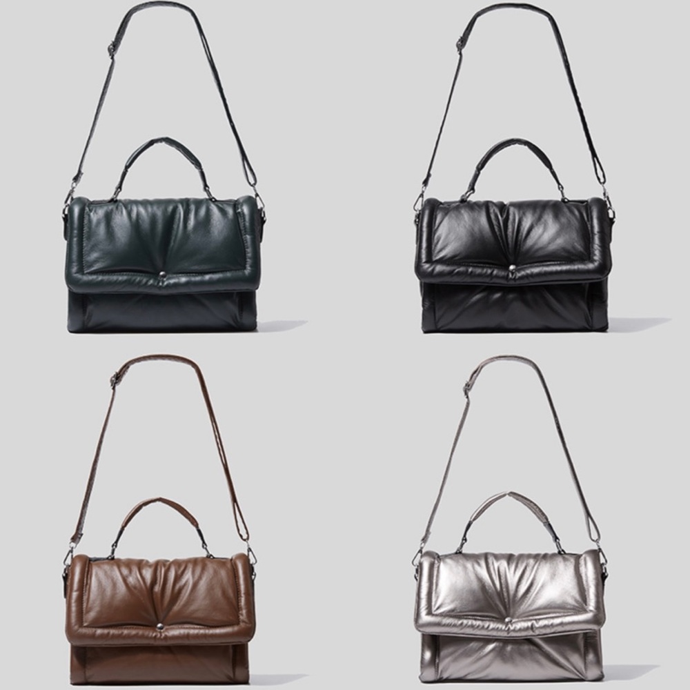 New Silver Gray Down Puff Shoulder Bag Handbag Tote bag Puffy Soft Carry On Bag - Picture 4 of 8